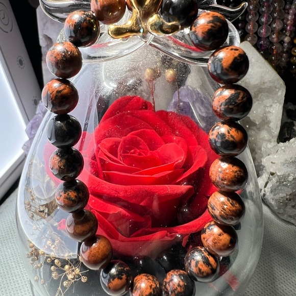 8MM Red Obsidian Beaded Bracelet 6.5" Natural Reiki Crystal Quartz - Picture 1 of 8